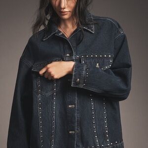 THE WESTON DENIM BOYFRIEND JACKET BY PILCRO Anthropologie STUDDED EDITION